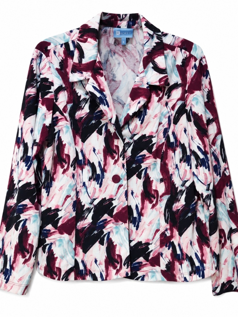 Koret Button-Front Painterly Print Jacket - Burgundy, Navy, Black, Aqua